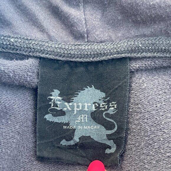 Express Hoodie Medium Dark Gray Embellished Vintage Full Zip - Picture 6 of 7